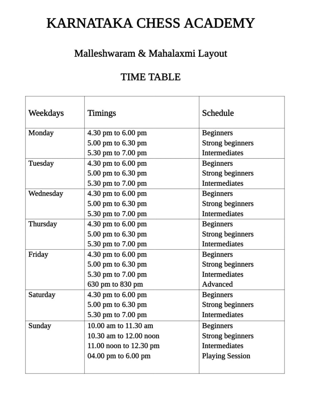 Chess classes in bangalore, cheass training in bangalore